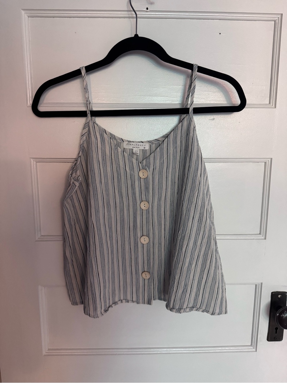 Final Touch Striped Button-Front Cami in Light Gray and Navy